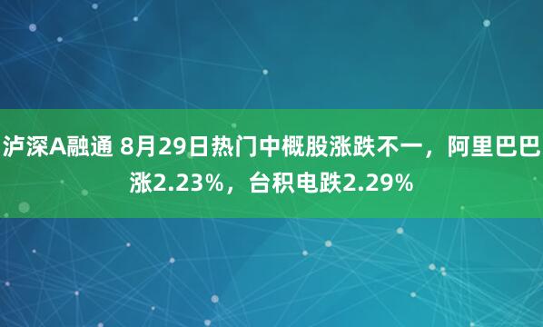 泸深A融通 8月29日热门中概股涨跌不一，阿里巴巴涨2.23%，台积电跌2.29%